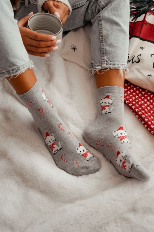 Women's Christmas Socks Cats Gray