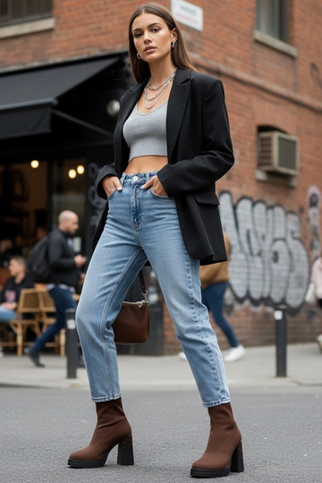 Brązowe botki na słupku...