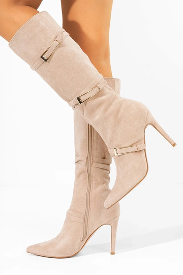 Beżowe kozaki na szpilce z...