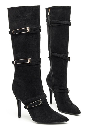 Czarne kozaki na szpilce z...