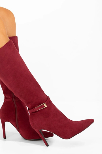 Bordowe kozaki na szpilce z...