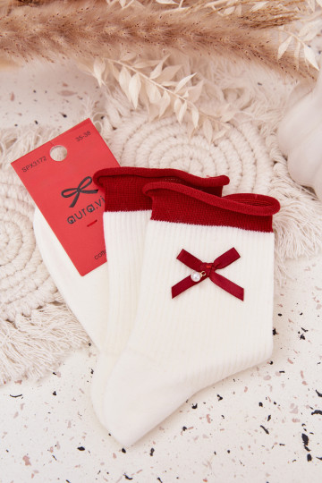 Women's Christmas Socks With Bow White 2