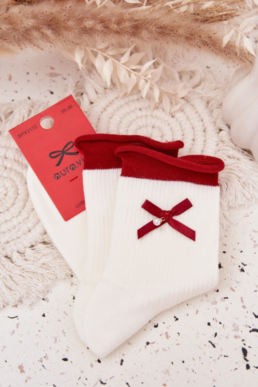 Women's Christmas Socks With Bow White