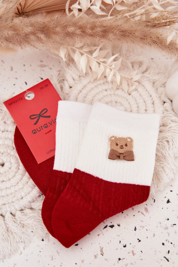 Women's Christmas Socks Bear With Bow Red 2