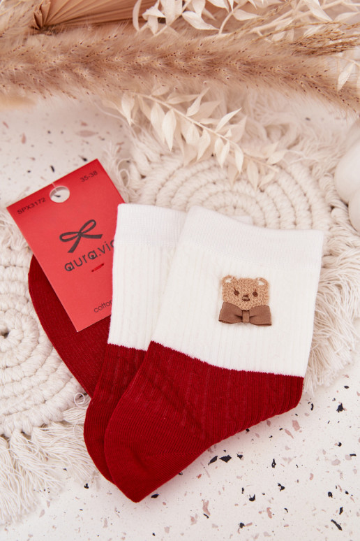 Women's Christmas Socks Bear With Bow Red