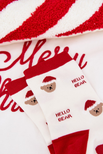 Women's Christmas Socks Bears in Santa Hat White