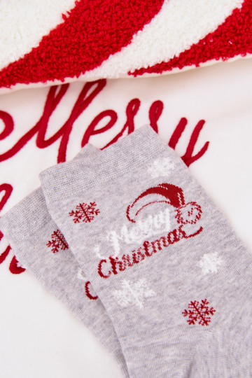 Skarpetki Damskie Świąteczne ŚnieżynkiwithNapisem Jasnoszare