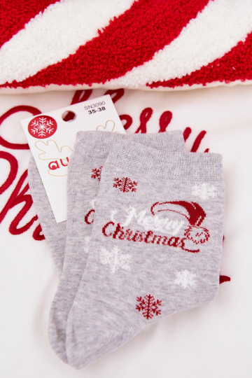 Women's Christmas Socks Snowflakes With Text Light Gray 2