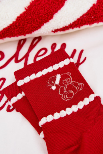 Women's Christmas Socks Bear in Santa Hat Red