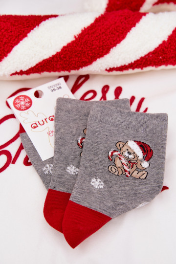 Women's Christmas Socks Snowflakes Bear In Santa Hat Dark Gray 2