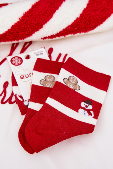 Women Christmas Socks in Stripes Red-White 2