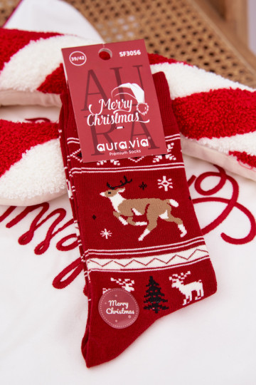 Men's Christmas Socks Running Reindeer Red