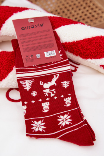 Men's Christmas Socks Cat With Christmas Tree Red 2