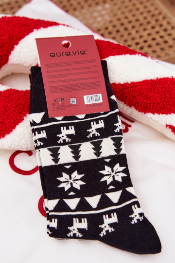 Men's Christmas Patterned Socks With Reindeer Black 2