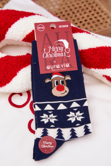 Skarpety Męskie Świąteczne WzorzystewithReniferem Granatowe
