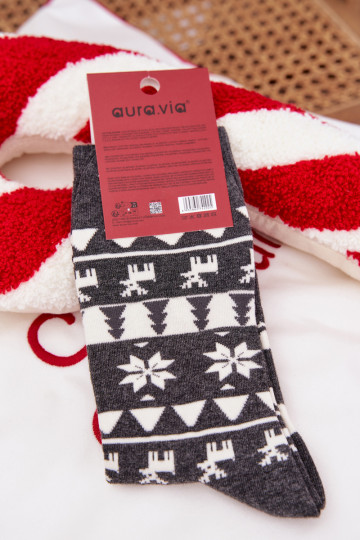 Men's Christmas Patterned Socks With Reindeer Gray 2