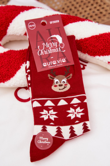 Men's Christmas Patterned Socks With Reindeer Red