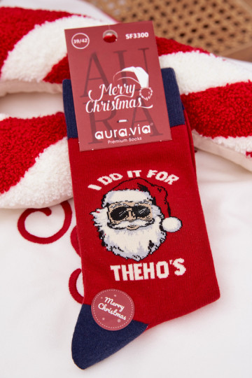 Men's Christmas Socks Santa Claus in Glasses Red-Blue