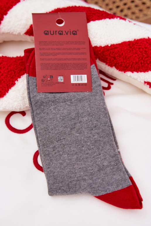 Men's Christmas Socks With Text And Santa Claus Grey