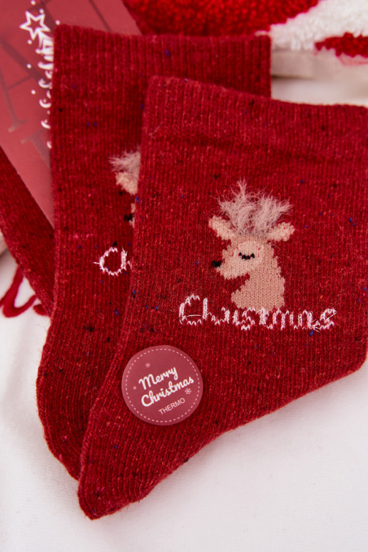 Women's Christmas Socks With Reindeer Alpaca Wool Red
