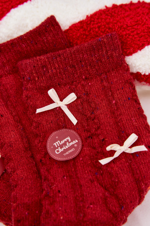 Skarpetki Damskie ŚwiątecznewithKokardkami Wełna Alpaka Czerwone