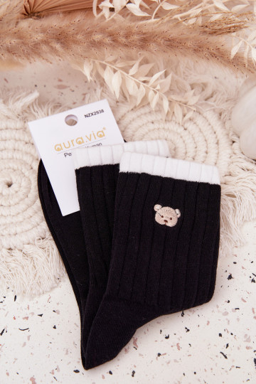 Women's Cotton Socks With Small Bear Black 2