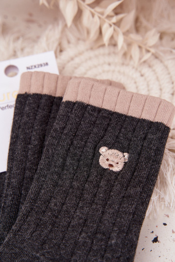 Women's Cotton Socks With Small Bear Dark Gray