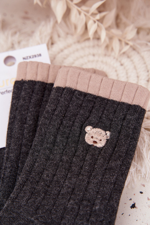 Women's Cotton Socks With Small Bear Dark Gray