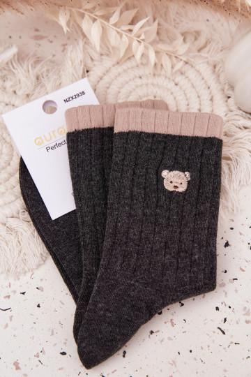 Women's Cotton Socks With Small Bear Dark Gray 2