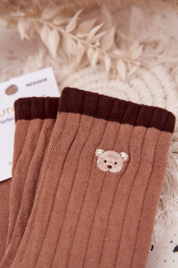 Women's Cotton Socks With Small Bear Light Brown