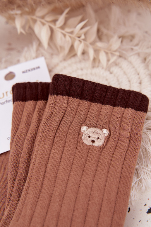 Women's Cotton Socks With Small Bear Light Brown