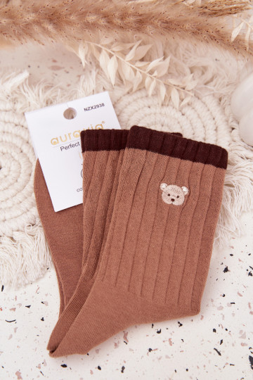 Women's Cotton Socks With Small Bear Light Brown 2