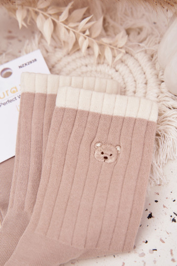 Women's Cotton Socks With Little Bear Beige