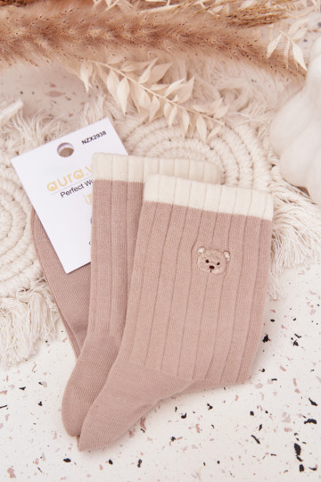 Women's Cotton Socks With Little Bear Beige 2