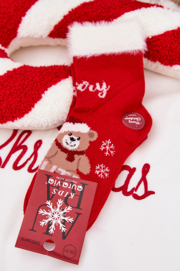 Christmas Children's Socks With Fur And Teddy Bear And Alpaca Wool Red 2