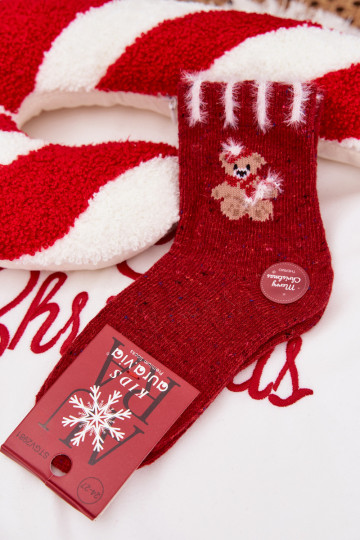 Kids Christmas Socks With Bear Alpaca Wool Red 2