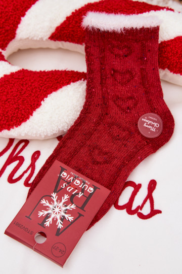 Kids Christmas Socks with Hearts Alpaca Wool Red 2