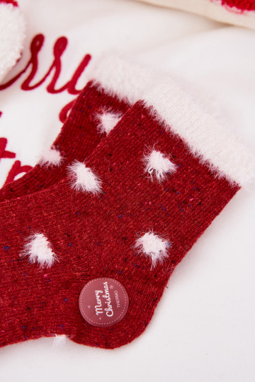 Children's Christmas Socks Hearts With Fur Wool Alpaca Red