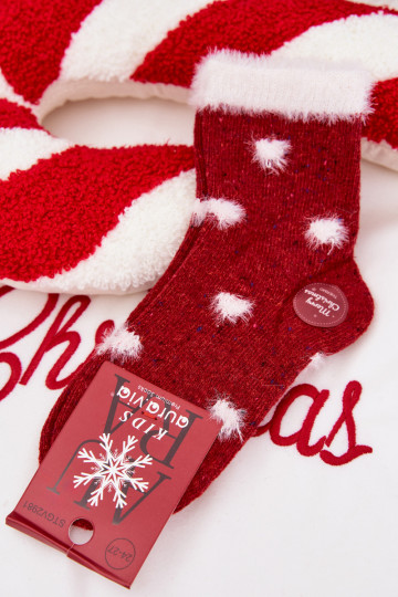 Children's Christmas Socks Hearts With Fur Wool Alpaca Red 2