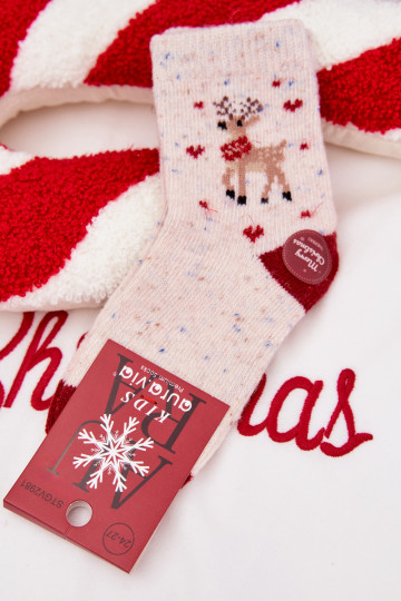 Children's Christmas Socks With Reindeer Wool Alpaca Beige 2