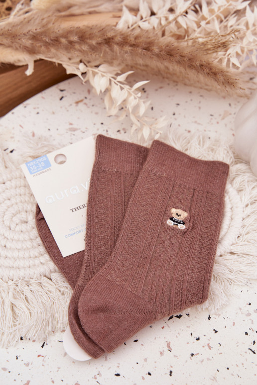 Warm Women's Socks With Wool Bear Brown