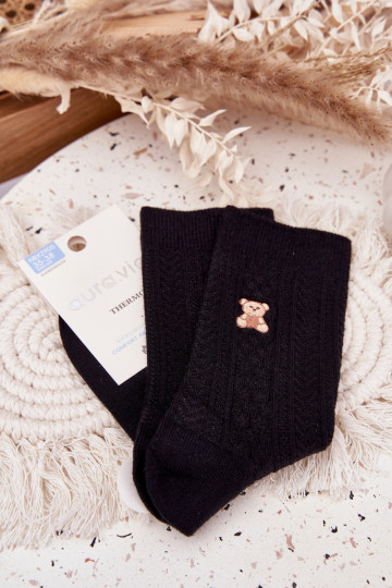 Ciepłe Skarpetki DamskiewithWełną Miś Czarne 2