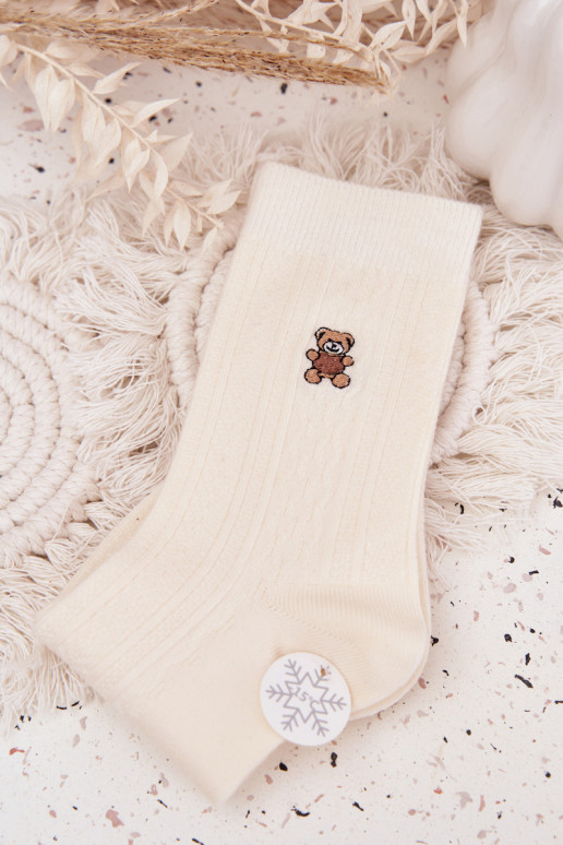 Warm Women's Socks With Wool Bear Ecru