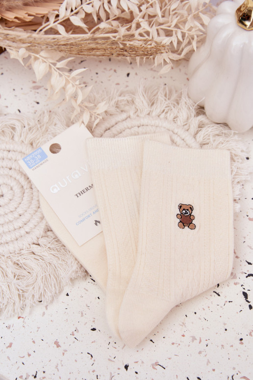 Warm Women's Socks With Wool Bear Ecru