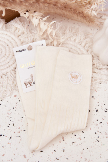 Long Woolen Women's Socks Ecru 2