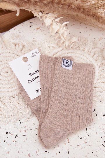 Cotton Socks Striped Women's Beige 2