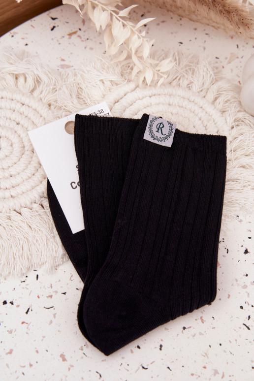 Cotton striped women's black socks