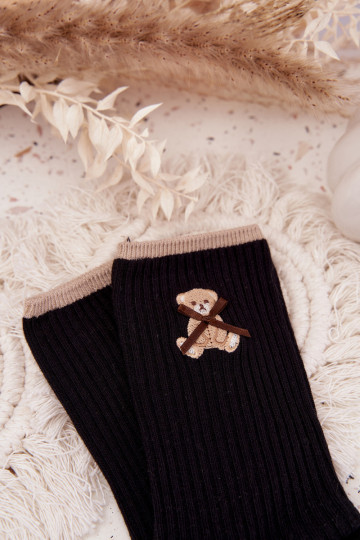 Bawełniane Skarpetki W PrążkiwithMisiem Czarne