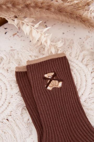 Cotton Socks Striped With Chocolate Bear
