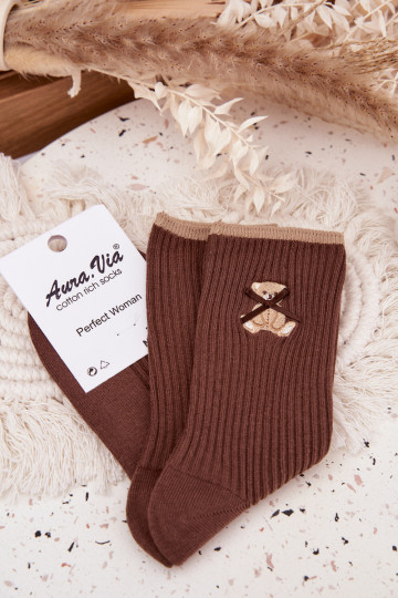 Cotton Socks Striped With Chocolate Bear 2